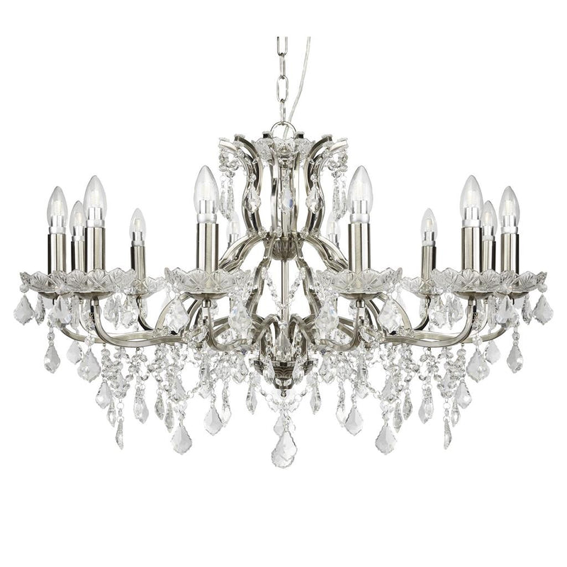 Searchlight  87312-12SS Paris 12Lt Chandelier -  Satin Silver & Clear Crystal Drops