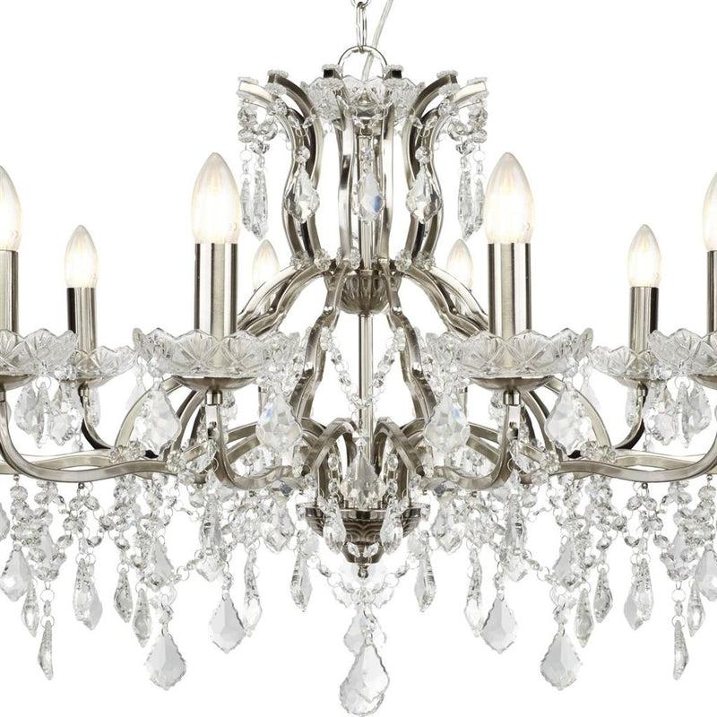 Searchlight  87312-12SS Paris 12Lt Chandelier -  Satin Silver & Clear Crystal Drops