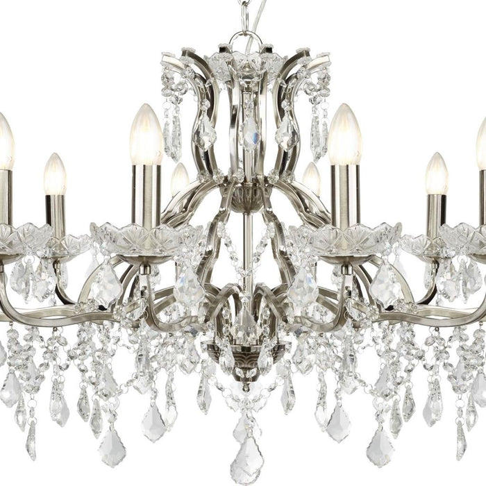 Searchlight  87312-12SS Paris 12Lt Chandelier -  Satin Silver & Clear Crystal Drops