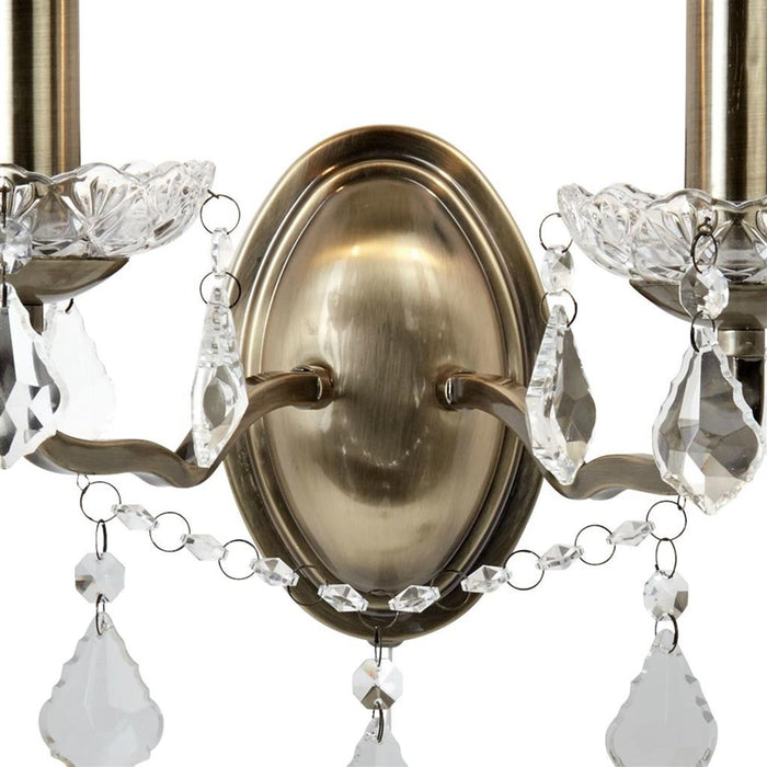 Searchlight  8732-2AB Paris 2Lt Wall Light - Antique Brass Metal & Clear Crystal