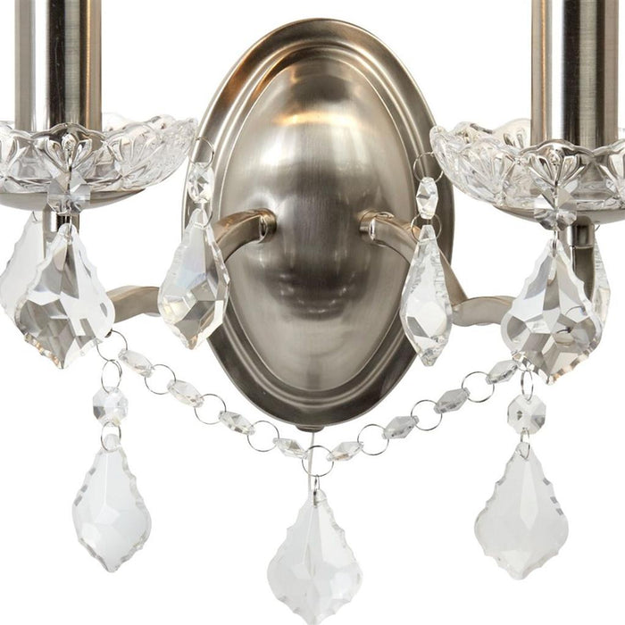 Searchlight  8732-2SS Paris 2Lt Wall Light - Satin Silver & Clear Crystal Drops