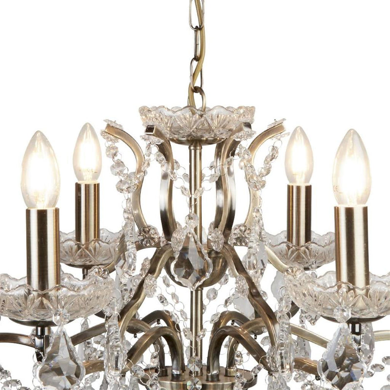 Searchlight  8736-6AB Paris  6Lt Chandelier - Antique Brass Metal & Clear Crystal