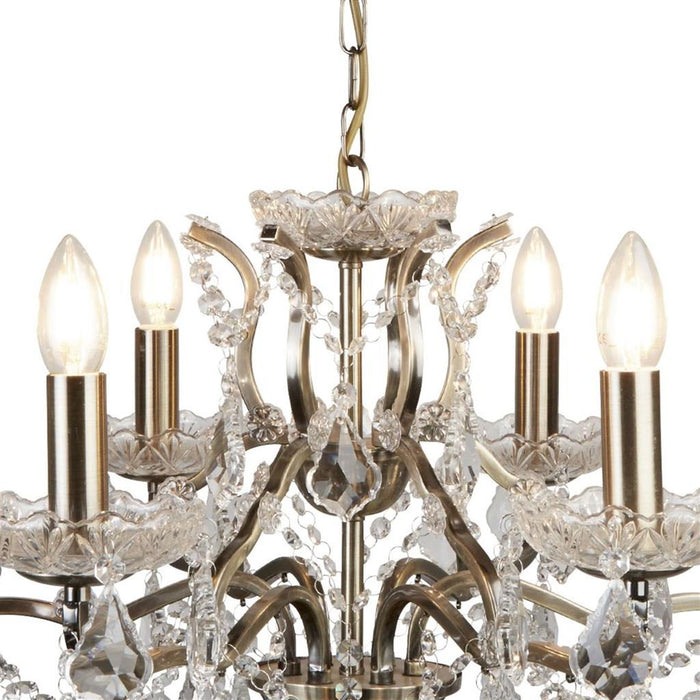 Searchlight  8736-6AB Paris  6Lt Chandelier - Antique Brass Metal & Clear Crystal
