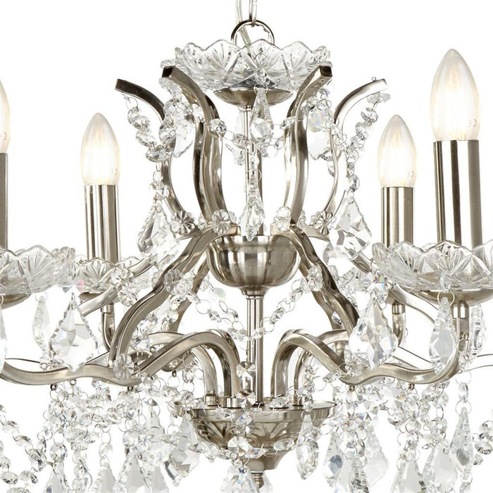 Searchlight  8736-6SS Paris  6Lt Chandelier - Satin Silver Metal & Clear Crystal