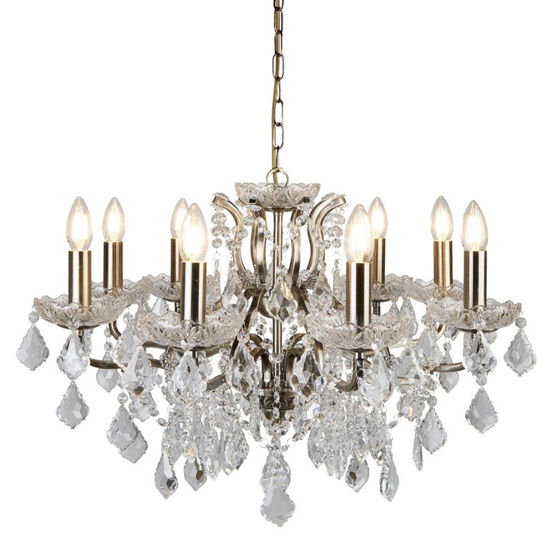 Searchlight  8738-8AB Paris  8Lt Chandelier - Antique Brass Metal & Clear Crystal