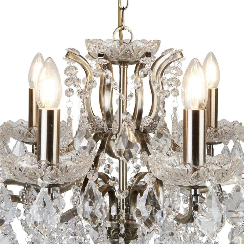 Searchlight  8738-8AB Paris  8Lt Chandelier - Antique Brass Metal & Clear Crystal