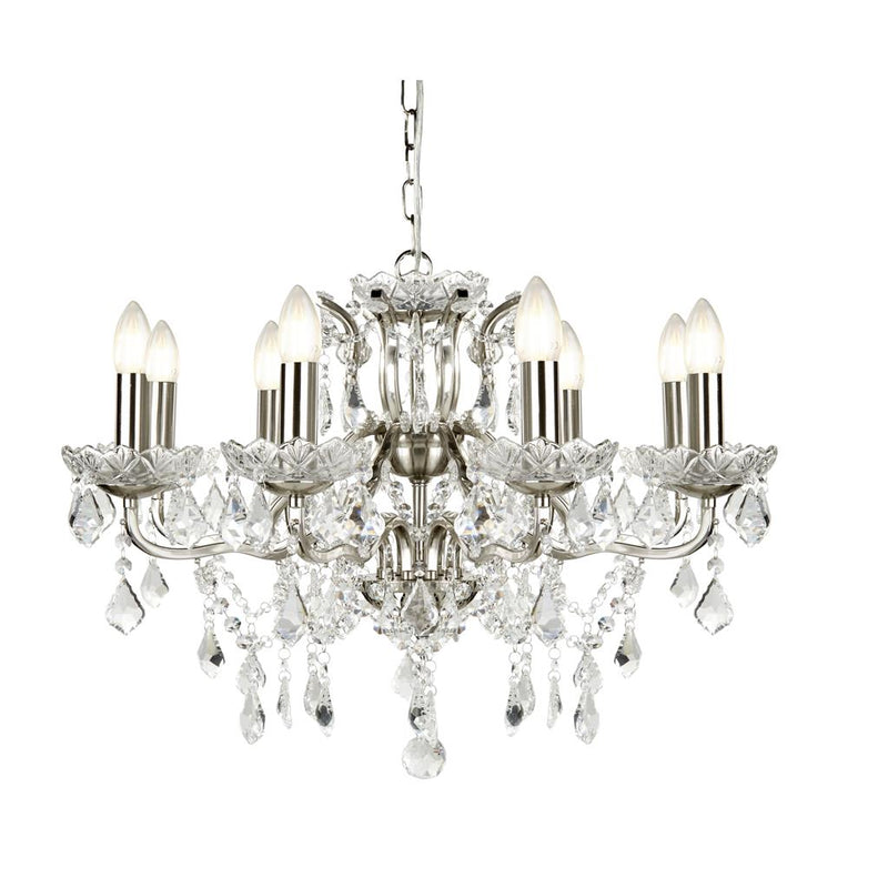Searchlight  8738-8SS Paris  8Lt Chandelier - Satin Silver Metal & Clear Crystal