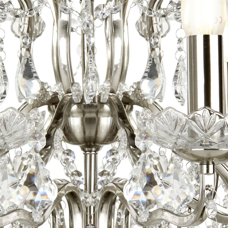 Searchlight  8738-8SS Paris  8Lt Chandelier - Satin Silver Metal & Clear Crystal