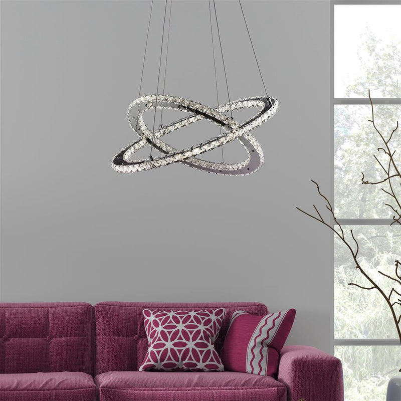 Searchlight  8757-168CC Clover 2Lt LED Ring Pendant - Chrome & Clear Glass