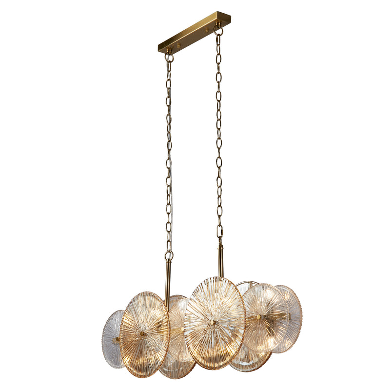 Searchlight  88210-10BZ Wagon Wheel 10Lt Bar Pendant -Bronze Metal,Clear/Amber Glass