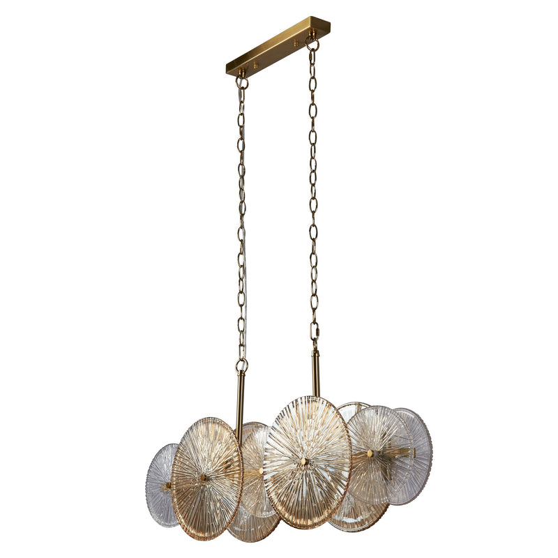 Searchlight  88210-10BZ Wagon Wheel 10Lt Bar Pendant -Bronze Metal,Clear/Amber Glass