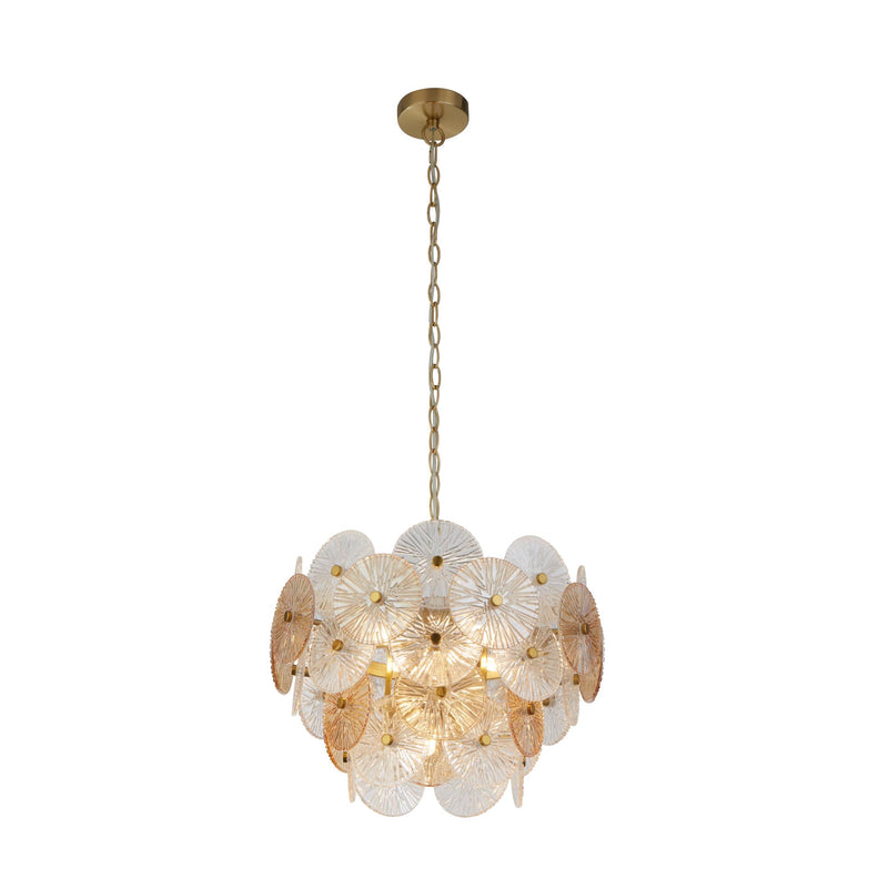 Searchlight  88210-5BZ Wagon Wheel 5Lt Pendant - Bronze Metal & Clear & Amber Glass