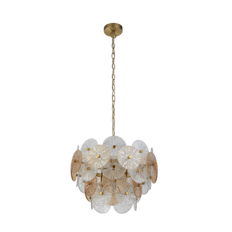 Searchlight  88210-5BZ Wagon Wheel 5Lt Pendant - Bronze Metal & Clear & Amber Glass
