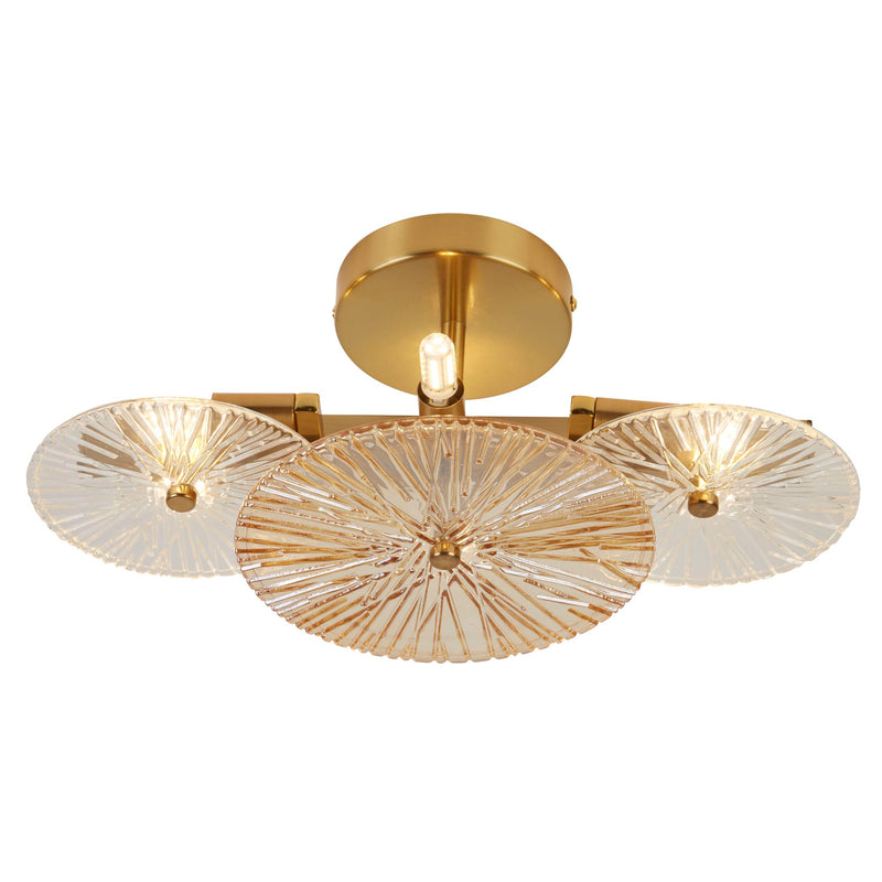 Searchlight  88210-6BZ Wagon Wheel 6Lt Wall/Flush- Bronze Metal, Clear, Amber Glass