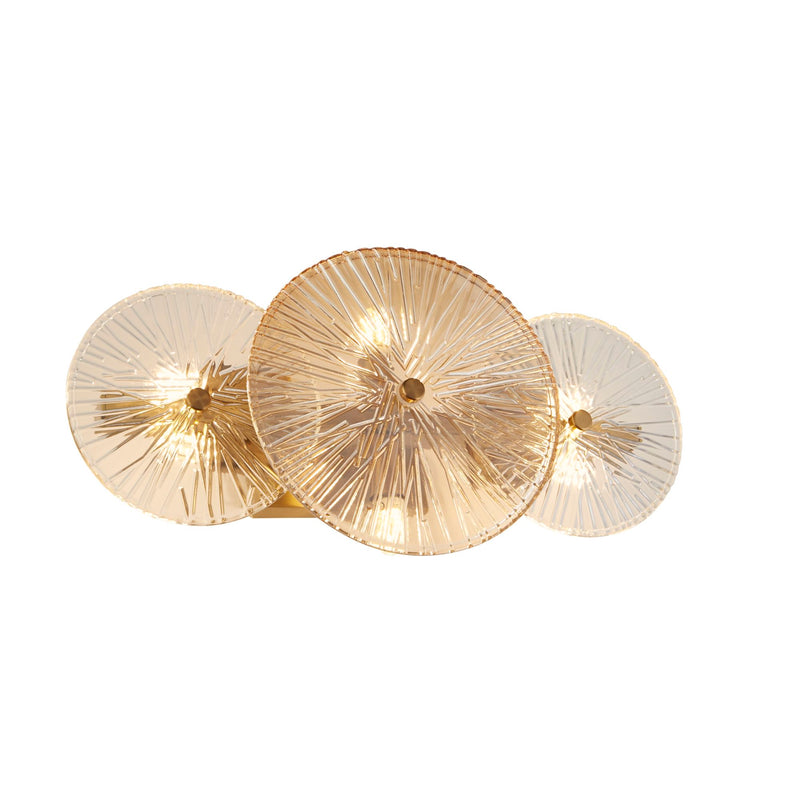 Searchlight  88210-6BZ Wagon Wheel 6Lt Wall/Flush- Bronze Metal, Clear, Amber Glass