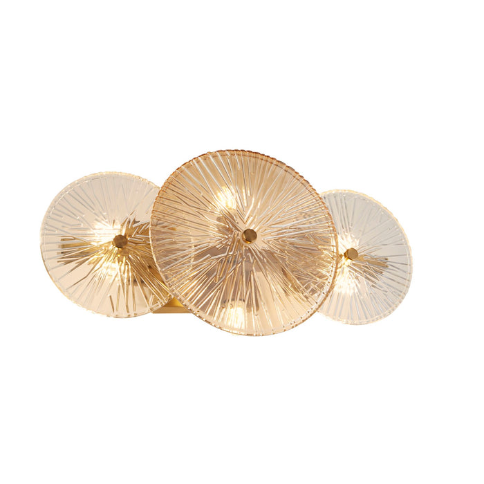 Searchlight  88210-6BZ Wagon Wheel 6Lt Wall/Flush- Bronze Metal, Clear, Amber Glass