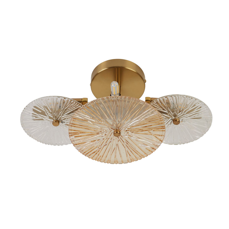 Searchlight  88210-6BZ Wagon Wheel 6Lt Wall/Flush- Bronze Metal, Clear, Amber Glass