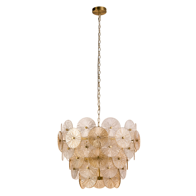 Searchlight  88210-9BZ Wagon Wheel 9Lt Pendant - Bronze Metal, Clear & Amber Glass