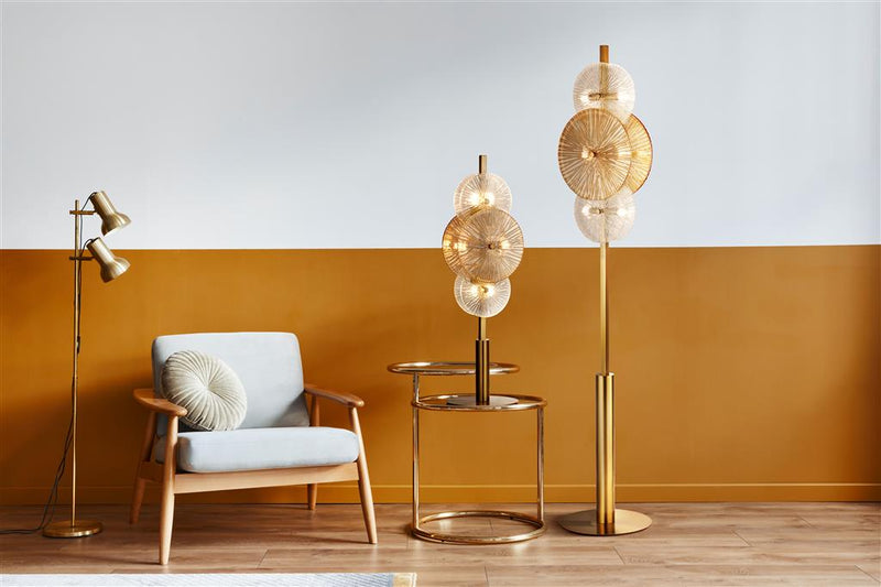 Searchlight  88211-6BZ Wagon Wheel 6Lt Table Lamp- Bronze Metal, Clear, Amber Glass