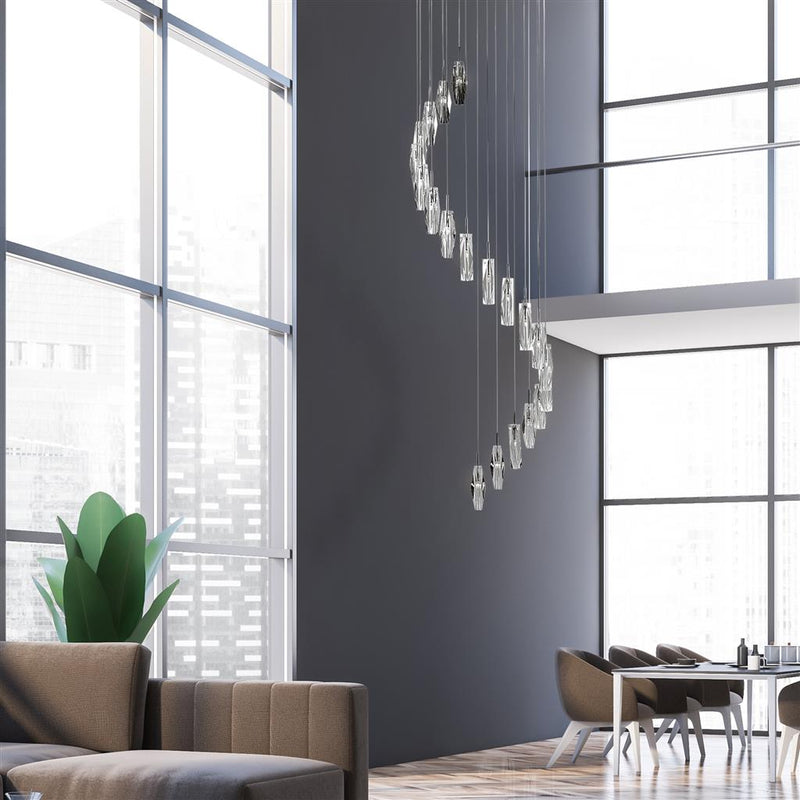 Searchlight  888-20 Sculptured Ice 20Lt Multi-Drop Pendant-Chrome, Clear Crystal