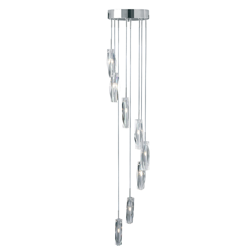 Searchlight  888-8 Sculptured Ice Multi-Drop Pendant - Chrome & Glass