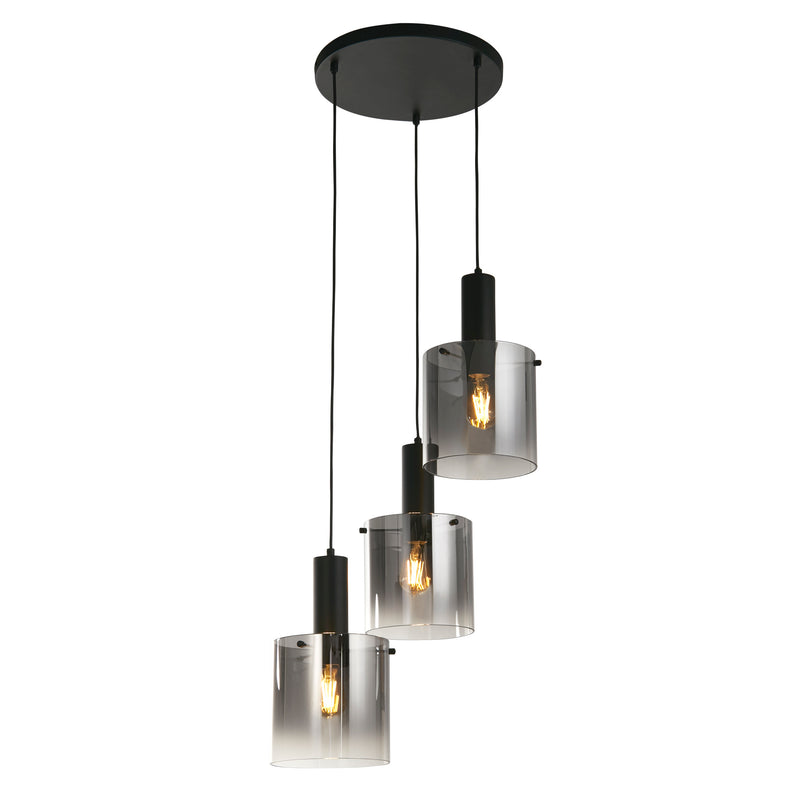Searchlight  88910-3BK Sweden 3Lt Multi-Drop Pendant - Black Metal & Smoked Glass