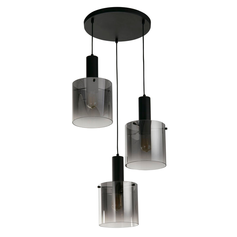 Searchlight  88910-3BK Sweden 3Lt Multi-Drop Pendant - Black Metal & Smoked Glass