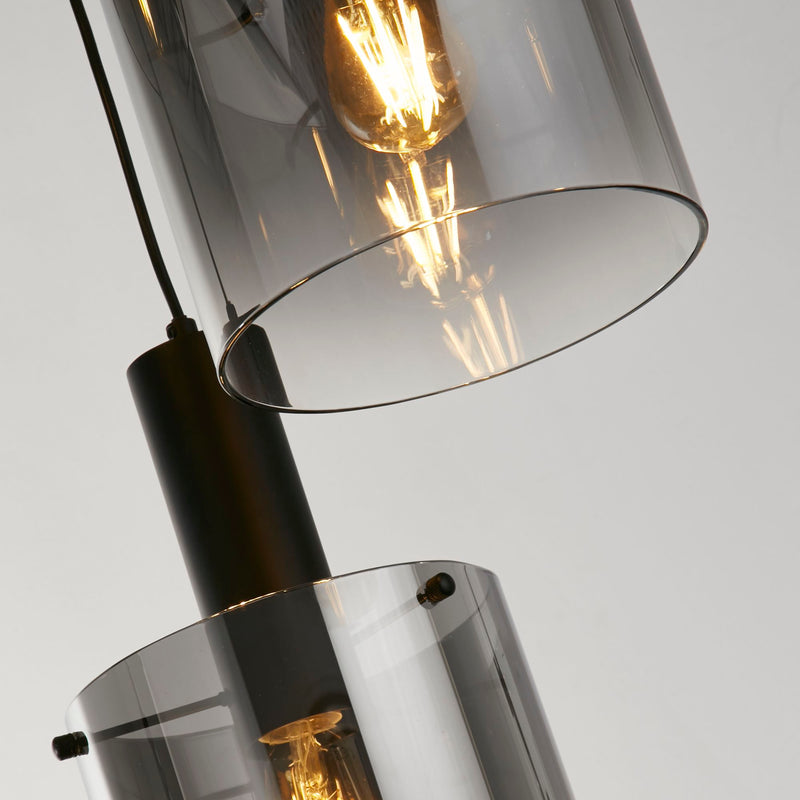Searchlight  88910-3BK Sweden 3Lt Multi-Drop Pendant - Black Metal & Smoked Glass