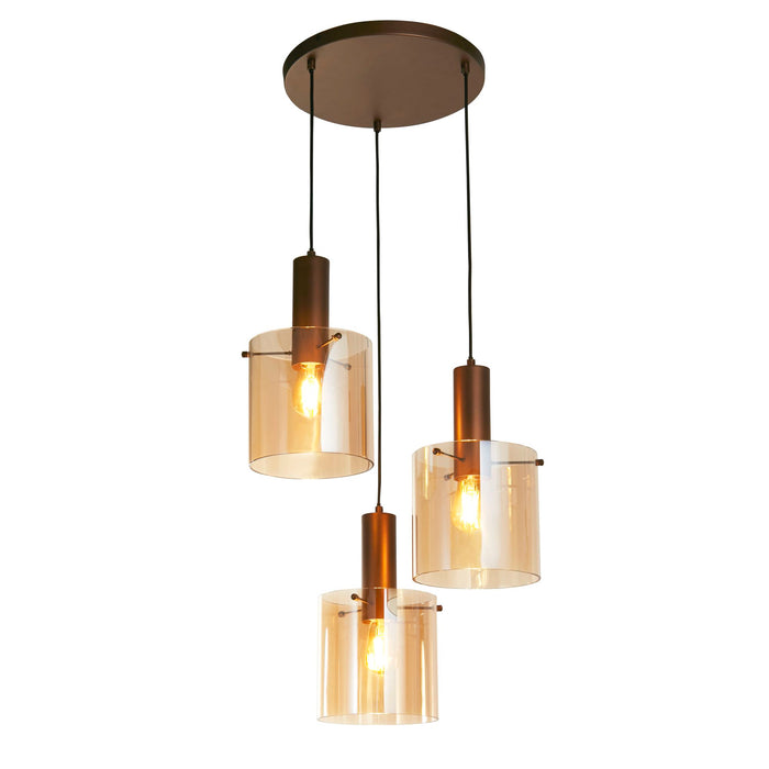 Searchlight  88910-3MO Sweden 3Lt Multi-Drop Pendant - Mocha Metal & Amber Glass