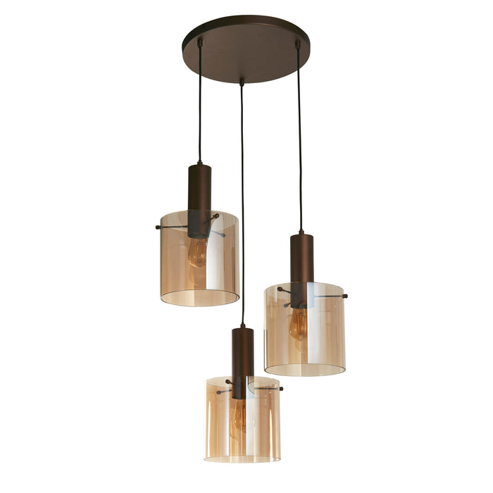 Searchlight  88910-3MO Sweden 3Lt Multi-Drop Pendant - Mocha Metal & Amber Glass