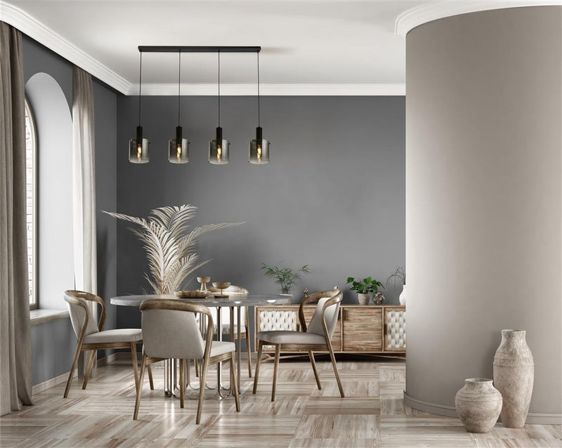 Searchlight  88910-4BK Sweden 4Lt Bar Pendant - Black Metal & Smoked Ombre Glass