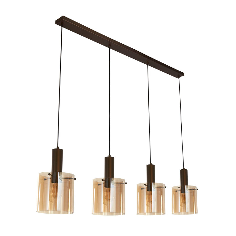 Searchlight  88910-4MO Sweden 4Lt Bar Pendant - Mocha Metal & Amber Glass