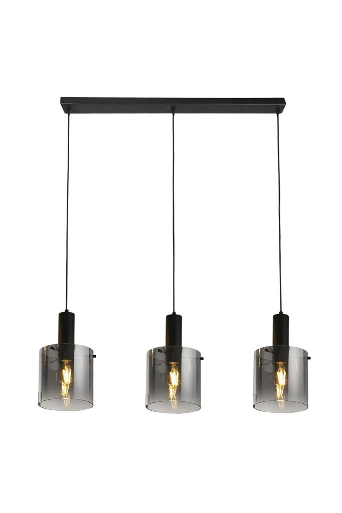 Searchlight 88912-3BK Sweden 3Lt Bar Pendant - Black Metal & Smoked Ombre Glass