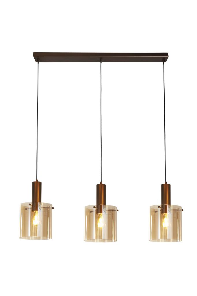 Searchlight 88912-3MO Sweden 3Lt Bar Pendant - Mocha Metal & Amber Glass