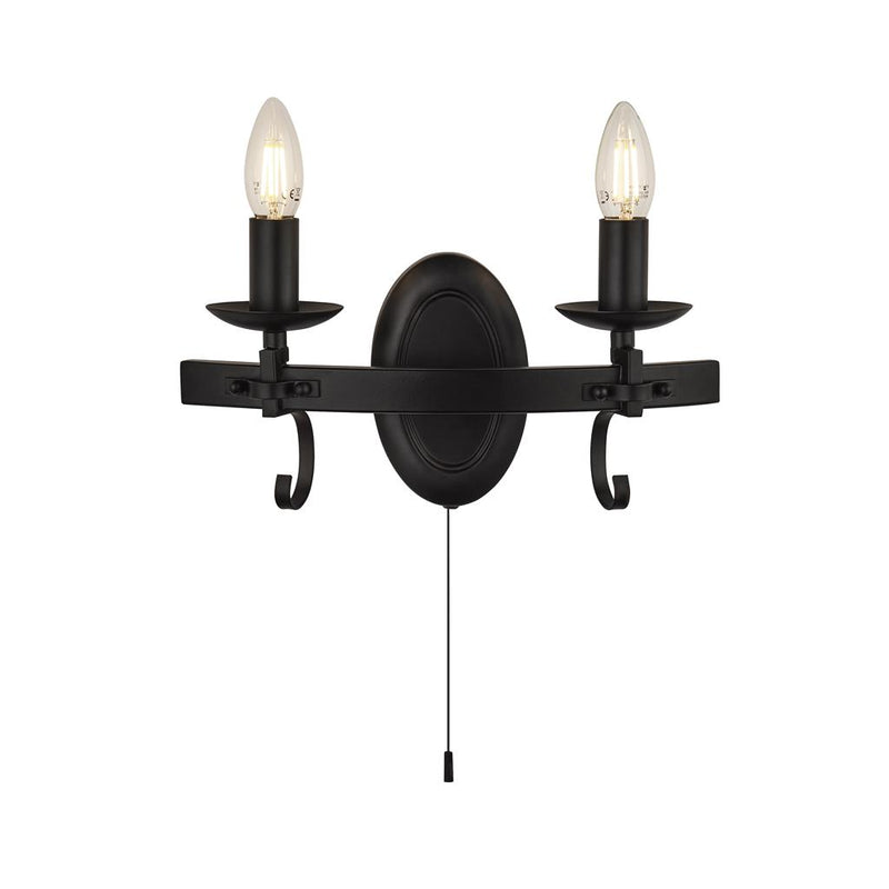 Searchlight  8902-2BK Cartwheel III 2Lt Wall Light  - Black Wrought Iron