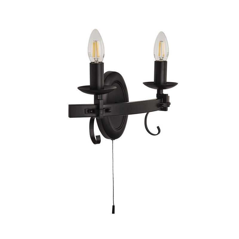 Searchlight  8902-2BK Cartwheel III 2Lt Wall Light  - Black Wrought Iron
