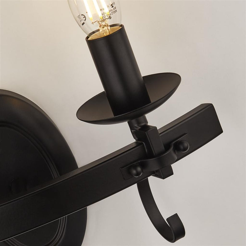 Searchlight  8902-2BK Cartwheel III 2Lt Wall Light  - Black Wrought Iron