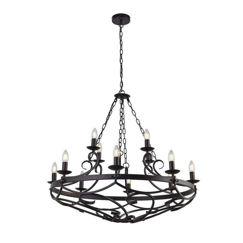 Searchlight  8912-12BK Cartwheel III 12Lt Pendant - Black Wrought Iron