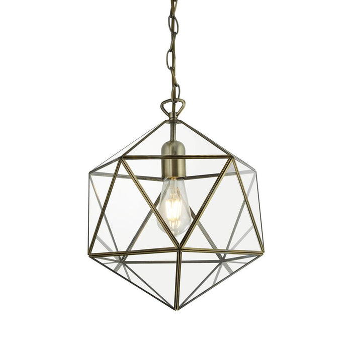 Searchlight  8962AB Fairfax Ceiling Pendant - Antique Brass & Glass