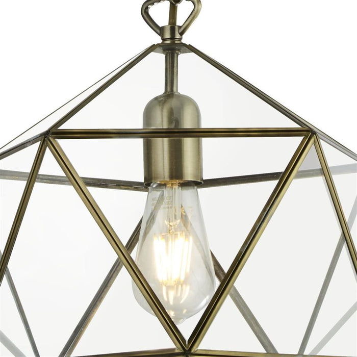 Searchlight  8962AB Fairfax Ceiling Pendant - Antique Brass & Glass