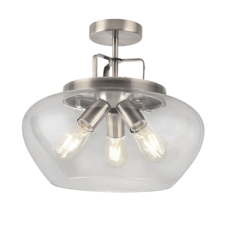 Searchlight  8973-3SS Boule 3Lt Semi Flush - Silver & Clear Glass