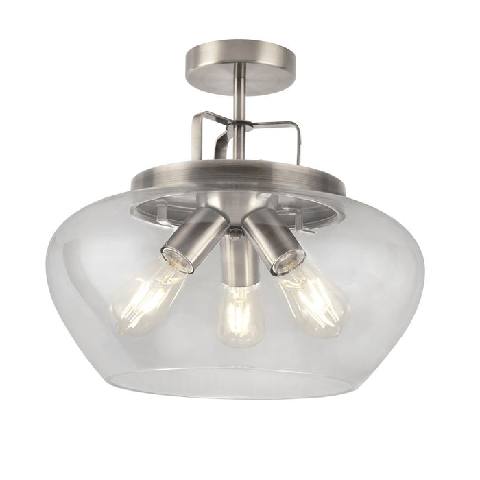 Searchlight  8973-3SS Boule 3Lt Semi Flush - Silver & Clear Glass