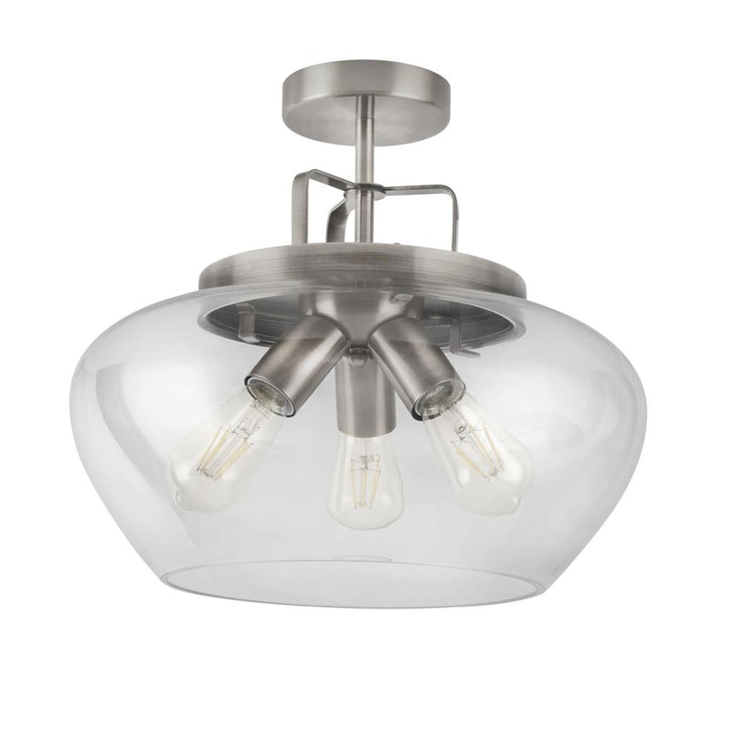 Searchlight  8973-3SS Boule 3Lt Semi Flush - Silver & Clear Glass