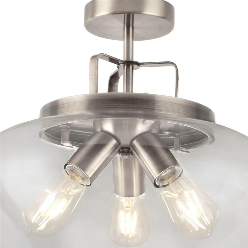 Searchlight  8973-3SS Boule 3Lt Semi Flush - Silver & Clear Glass
