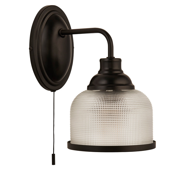 Searchlight  2671-1BK Highworth Wall Light- Matt Black Metal,Holophane Style Glass