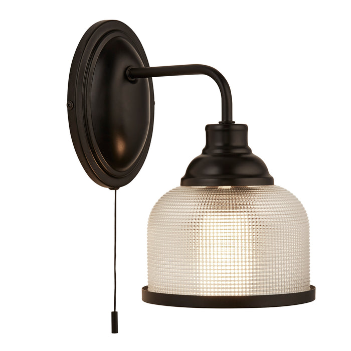 Searchlight  2671-1BK Highworth Wall Light- Matt Black Metal,Holophane Style Glass