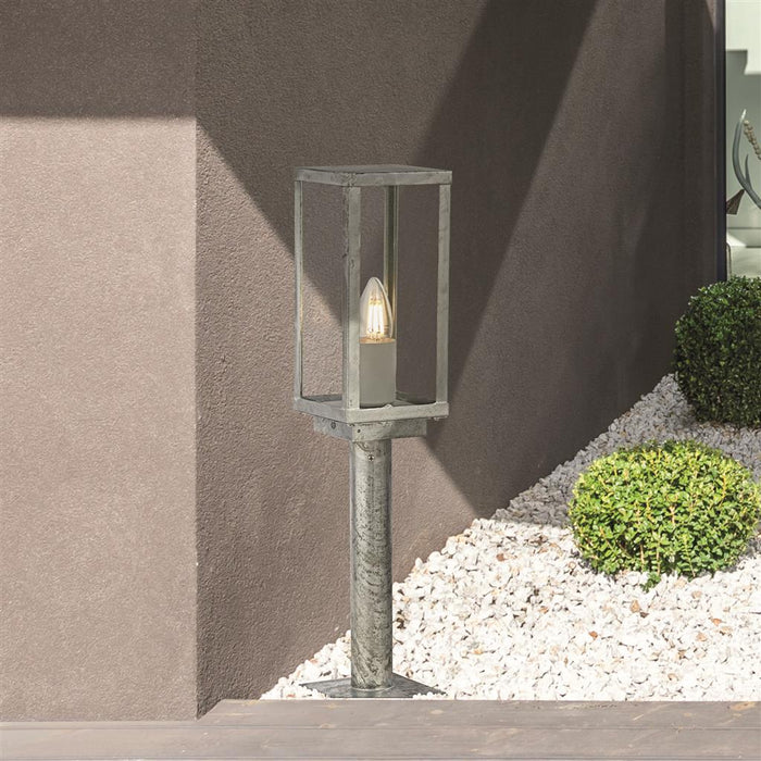 Searchlight  90151-500SI Box II Outdoor Post - Galvanised Silver Metal & Glass