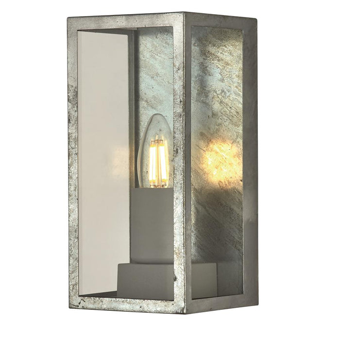 Searchlight  90151SI Box II Outdoor Wall Light - Galvanised Silver Metal & Glass
