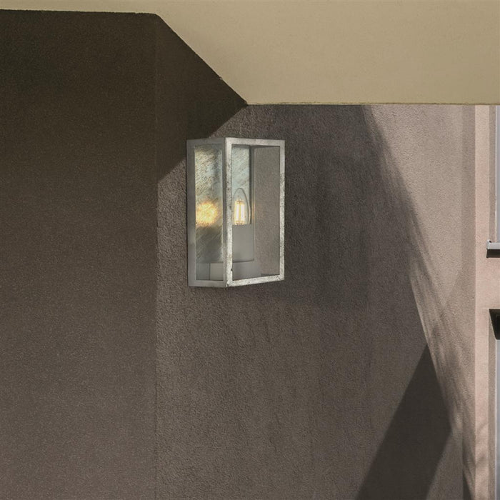 Searchlight  90151SI Box II Outdoor Wall Light - Galvanised Silver Metal & Glass