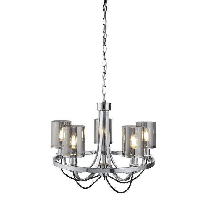 Searchlight  9045-5CC Catalina 5Lt Pendant - Chrome Metal & Smoked Glass